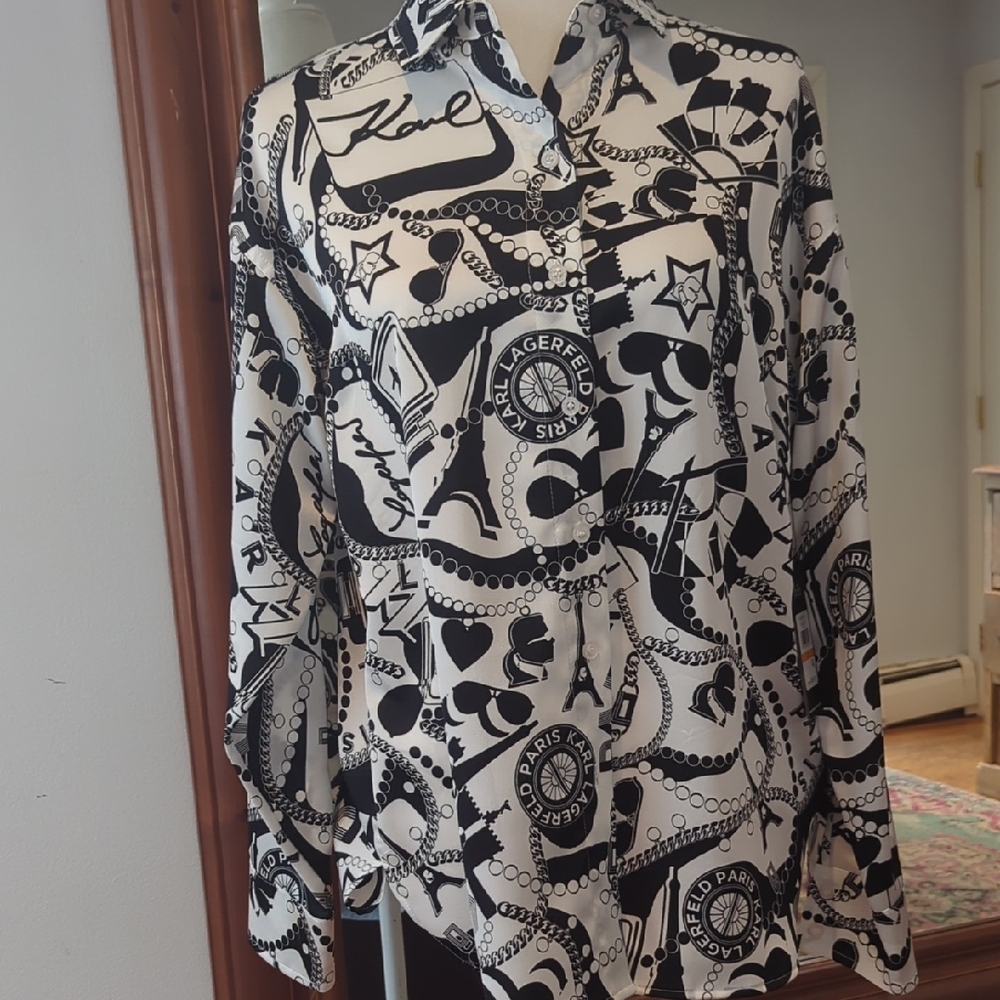 Karl Lagerfeld Black and White Graphic Blouse #O20